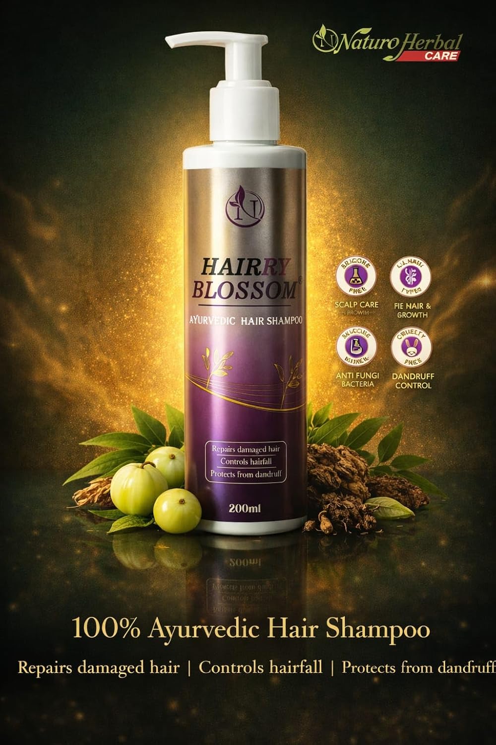 Hairry Blossom Ayurvedic Shampoo bottle